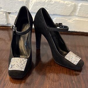 Vintage Louis Vuitton Black Suede Silver Tone Embellished Toe